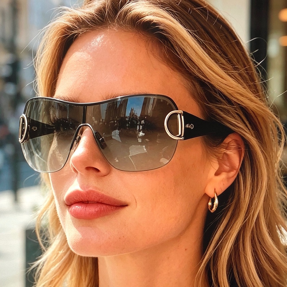 Gucci Black Gradient Shield Sunglasses Auth